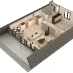 23' x 34' A 形框架客舱平面图，建筑设计 1325 平方英尺蓝图 PDF