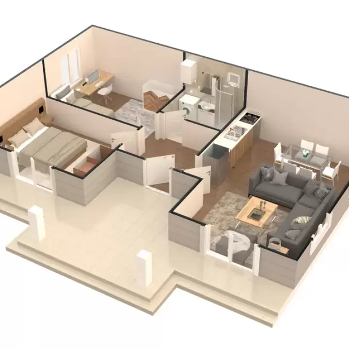 37' x 21' Piani di galleggiamento della piccola casa 2 camere da letto